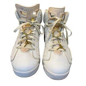 Nike Air Jordan 6 Gold Hoops Women’s Size 11 White Lace Up Sneakers DH9696-100